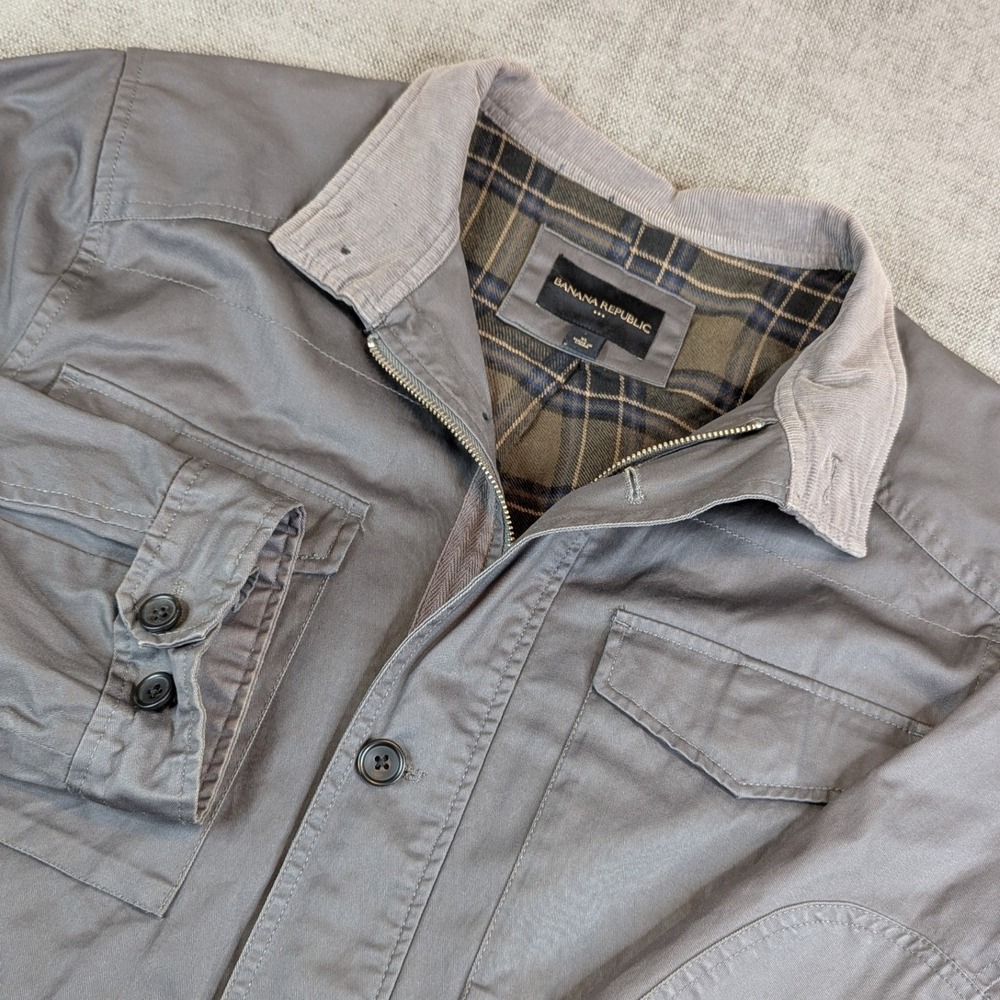 Banana Republic Field Jacket Mens XL Wax Plaid Lined Corduroy Trim Utility Coat